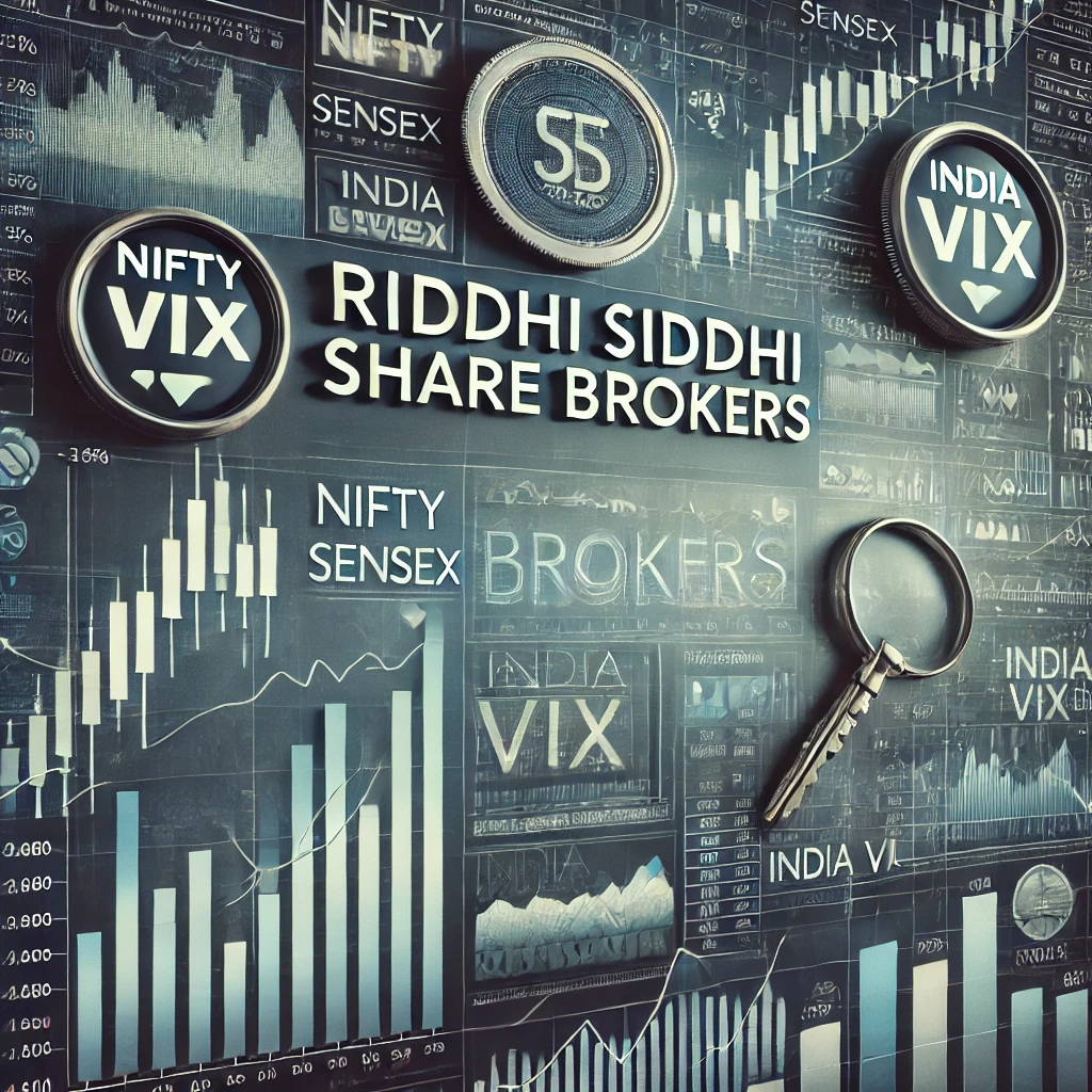 Stock market update image for Riddhi Siddhi Share Brokers with Nifty, Sensex, and India VIX indicators