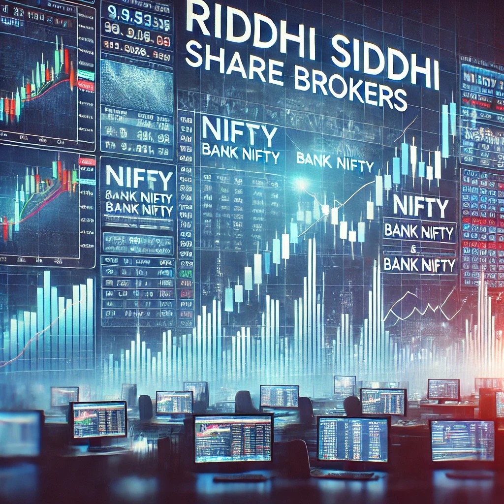 Stock market analysis with financial charts, Nifty and Bank Nifty trends, and expert insights by Riddhi Siddhi Share Brokers.