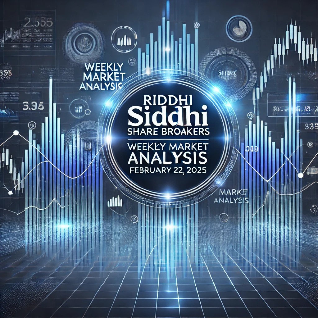 Riddhi Siddhi Share Brokers Weekly Market Analysis – February 22, 2025, with stock market graphs and financial trends.